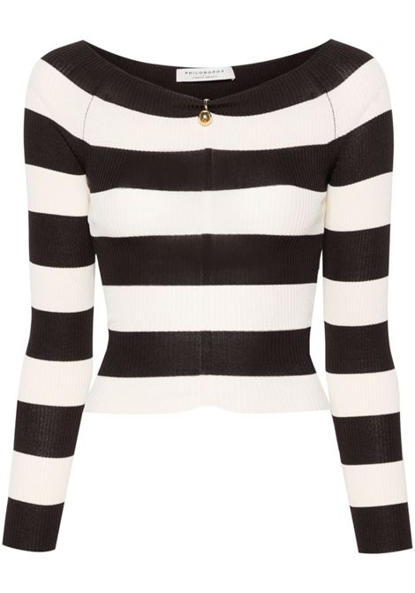 Maglione a righe in bianco e marrone - donna